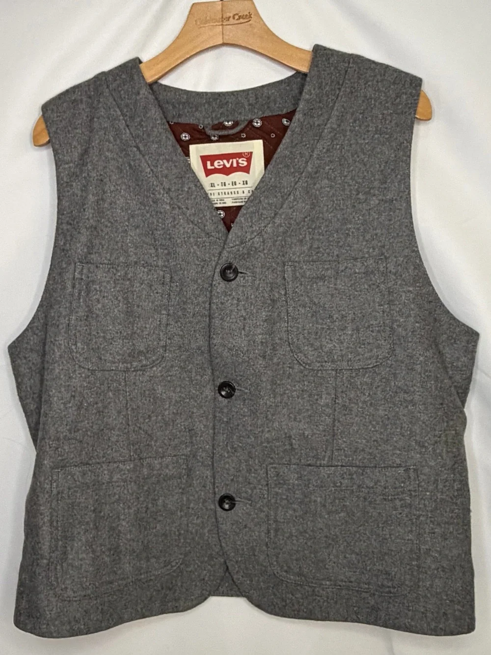 Levi's Gray Wool Blend Utility Vest Quilted Lined Men's XL